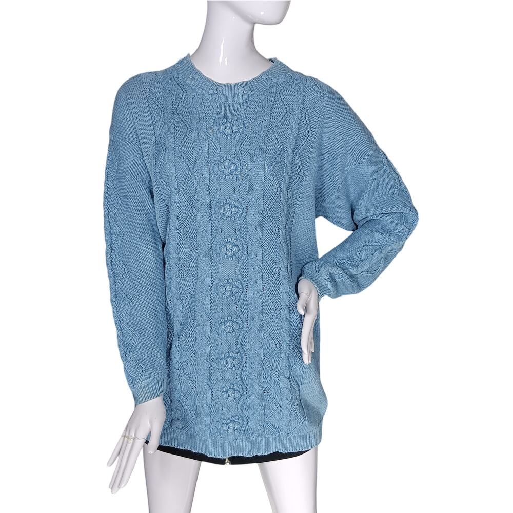 Vintage Needles & Yarn Knit Sweater Size Medium Light Blue Crewneck Long Sleeve